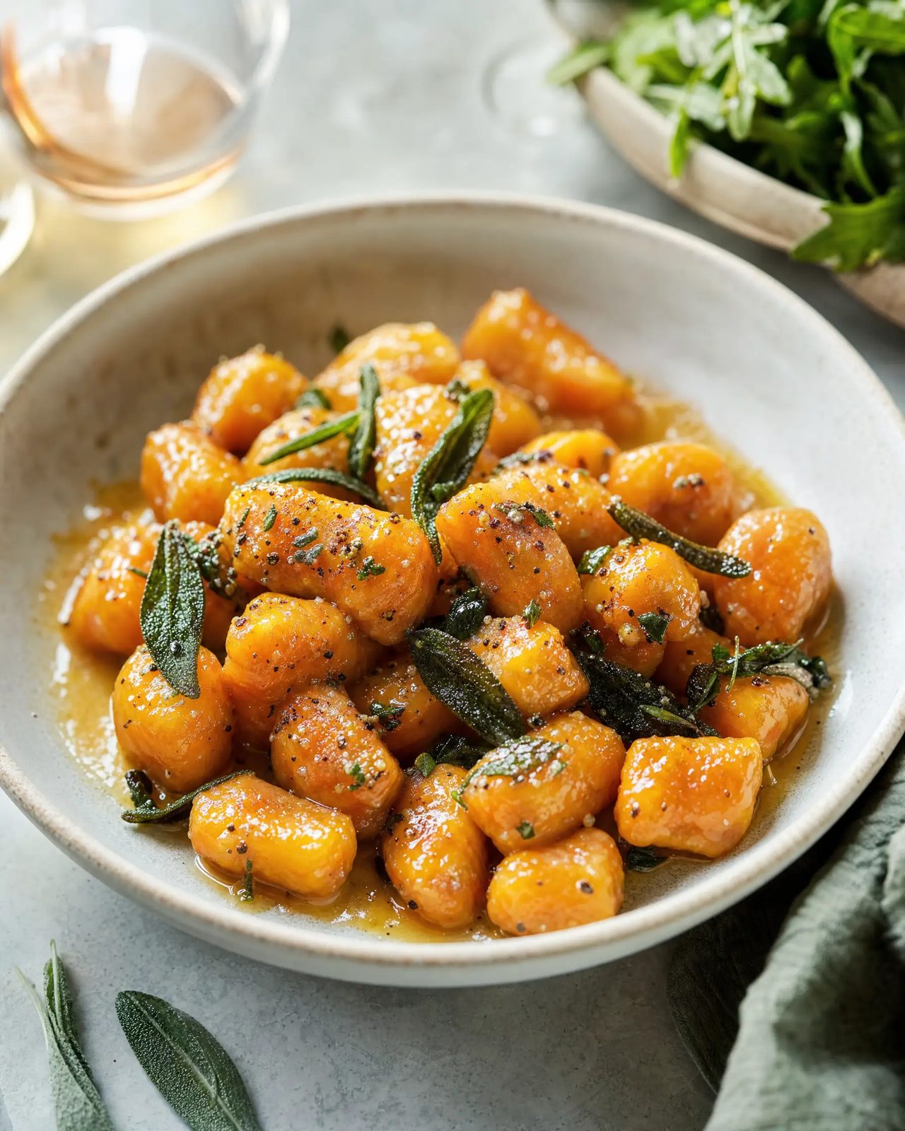 Sweet potato gnocchi glossed in maple garlic butter